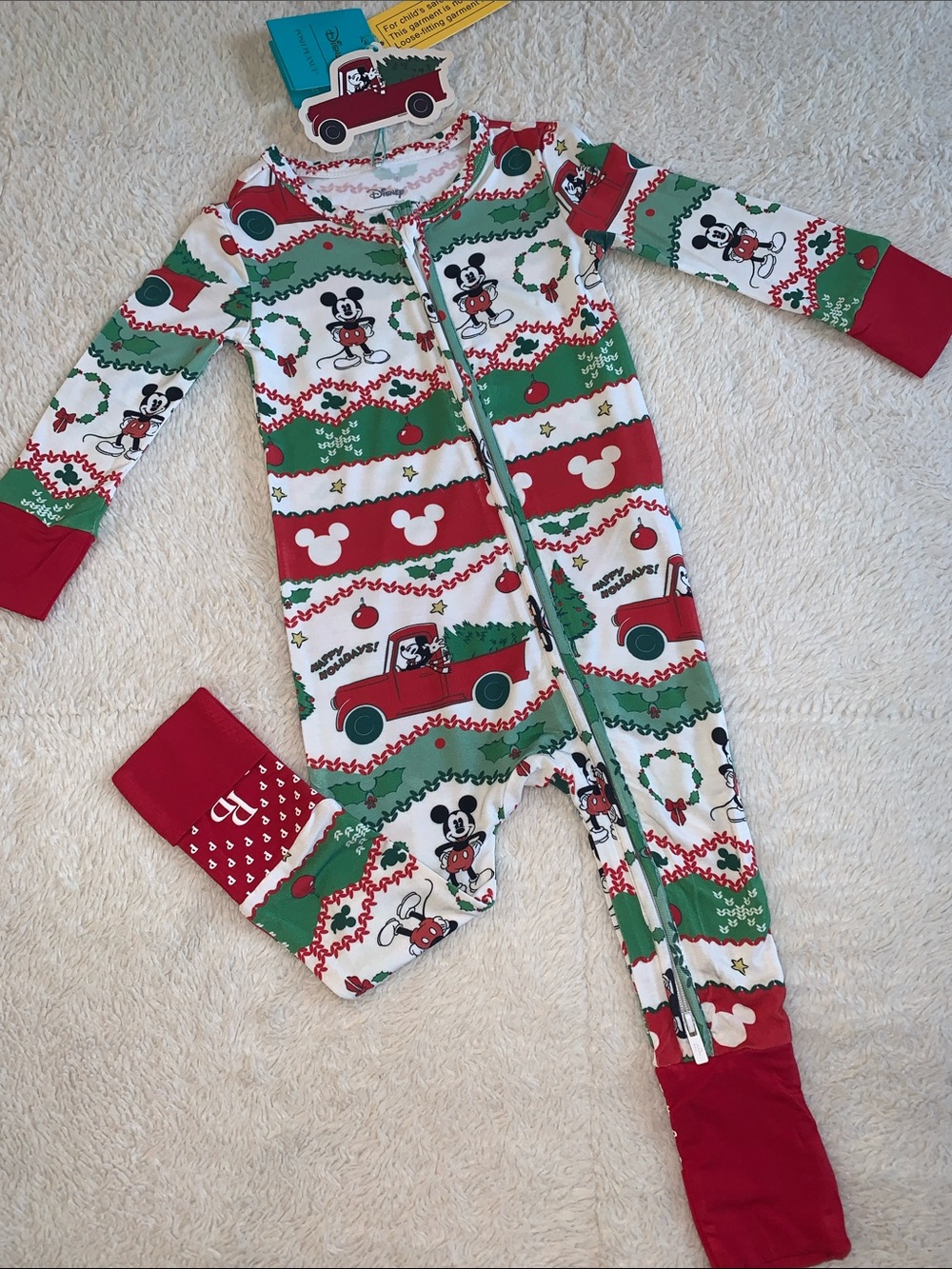 NWT Posh Peanut Disney Mickey Holiday Fair Isle Convertible Footie 9-12M